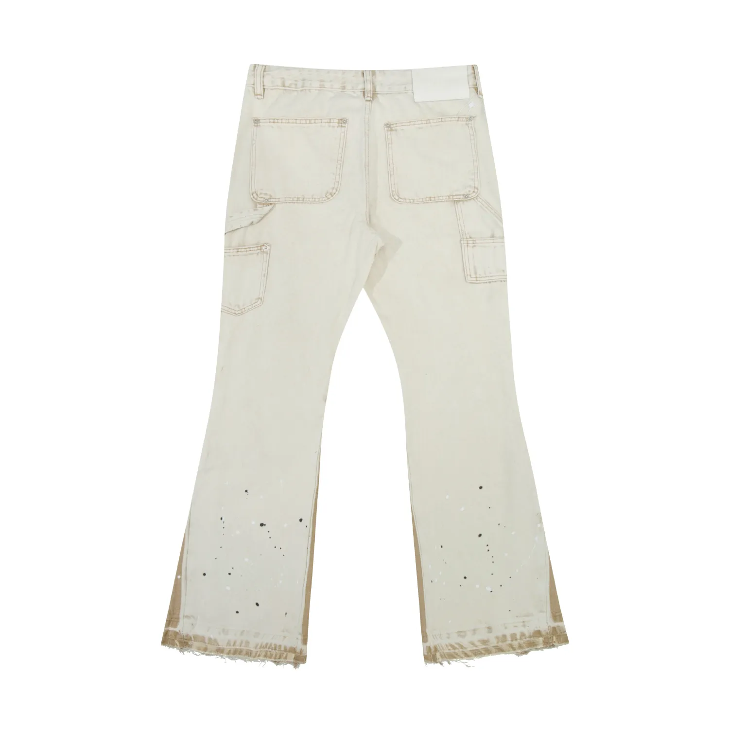 653#Gallery Dept New Hand-painted Ink Splash Patches Spliced ​​Cloth Overalls Logging Pants Distressed Washed Splicing Micro-Large Jeans Beautiful Trendy Pants Versatile Casual Pants Black Gray Khaki S~XL P290